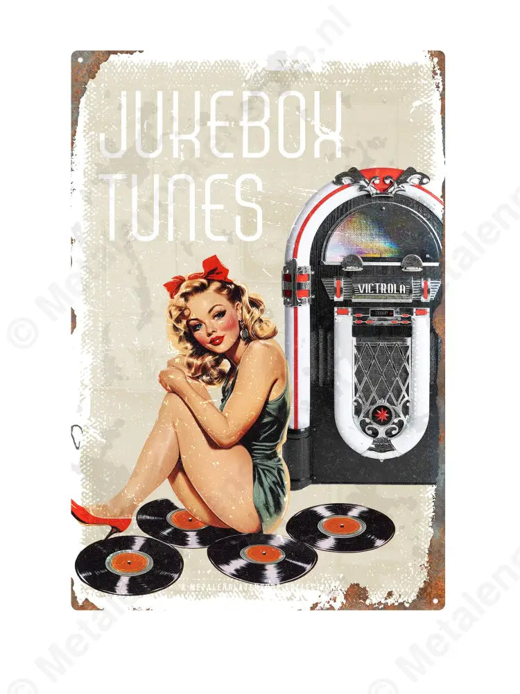Jukebox Tunes - Pin-Up - MPS Collection Wit Metaalbord